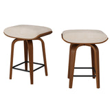 Garvee Set of 2 Swivel Bar Stools - 26-Inch Counter Height Backless Saddle Seats - 360° Rotating Bentwood Frame, Velvet Cushions, Footrest - Space-Saving Kitchen Island & Pub Chairs - Walnut Legs (Chair legs walnut color, velvet, American high footrest) - Walnut