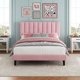 Garvee Suede Upholstered Platform Bed Frame with Adjustable Vertical Channel Tufted Headboard, Sturdy Noise-Free Support, No Box Spring Needed, Easy Assembly - Full Size, Pink - Pink