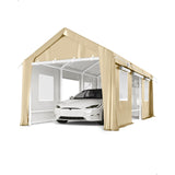 Garvee Portable Carport Canopy Garage for Vehicle Shelter, 10 x 20 FT PE Cover with 4 Windows, 2 Roll-Up Side Doors and Yellow Sidewalls