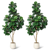 Garvee Lifelike 6FT Artificial Fiddle Leaf Fig Tree – Faux Ficus Lyrata with 108 Leaves, White Planter, Decorative Indoor Plant for Home Office or Living Room – Easy Assembly, Low Maintenance, Gift, Set of 2, Size: 6FT
