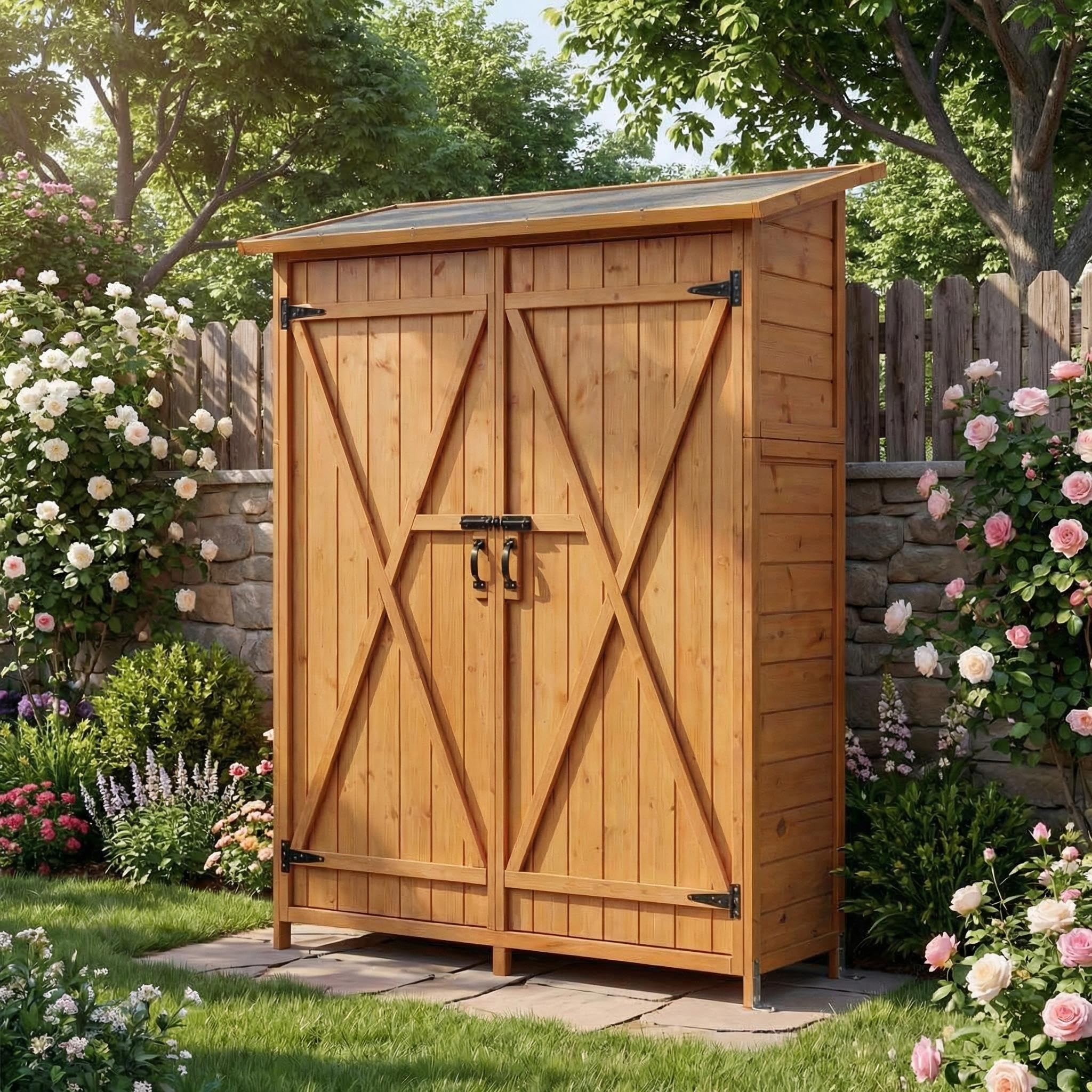 Garvee Wooden Outdoor Storage Cabinet with Lockable Magnetic Doors