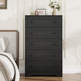 Garvee Mid-Century Modern 5 Drawer Dresser for Bedroom – Tall, Wide Storage Chest with Deep Drawers, Metal Knobs, Sturdy Wooden Frame – Ideal for Nursery, Living Room, Hallway – Black, 5-Drawer Cabinet - Black