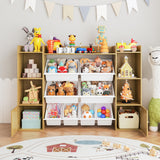 Garvee Toy Storage Organizer with 8 Removable Toy Bins, Toy Organizers and Storage, Large Toy Organizer Kids Bookshelf with 6 Storage Cubbies, Playroom Organization for Kids Room - Natural