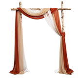 Garvee 2.5x19.5 ft Wedding Arch Draping Fabric, 3 Panels Draping Fabric Arbor Drapery for Party Bridal Ceremony Backdrop Wedding Stage Reception Decorations, Light Brown, Brick Red & White - Light Brown