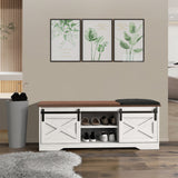 Garvee White Bench with Storage, 47.2'' Entryway Shoe Storage Bench with Slide Doors, Farmhouse Entryway Bench, Slim Shoe Cabinet Bench for Entryway, Living Room, Bedroom