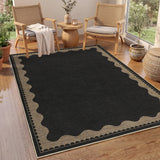 Garvee Washable Non-Slip Jute Area Rug – Scalloped Edge, Mark Resistant, Modern Neutral Carpet for Entryway, Living Room, Bedroom, Dining Room, Patio – Charcoal Black, 5x7ft - Black