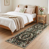 Garvee 2' × 6' Corner Floral Runner Rug, Soft Washable Low-Pile Polyester Carpet for Hallway, Kitchen and Entryway, Brown - Brown