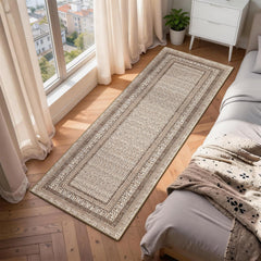 Garvee Modern Bordered Kitchen Rug, Non-Slip Low Pile, Washable Soft Taupe Runner, Stain Resistant, Ultra Thin Lightweight, Entryway Bedroom Laundry - Taupe