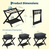 Garvee Sturdy Wooden Folding Luggage Rack – 2-Tier Suitcase Stand with Canvas Storage Shelf & Durable Nylon Straps, Space-Saving Holder for Guest Room, Bedroom, Hotel, Holds up to 110 lbs, Black, Single - Black-1 Pack