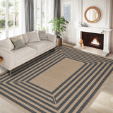 Garvee 5' x 7' Washable Foldable Non-Slip Geometric Border Rectangualr Rug, Ultra-Soft Low-Pile Charcoal/Natural Rug for Hallway Kitchen - Natural/Charcoal