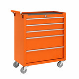 Garvee Heavy Duty 5-Drawer Rolling Tool Chest – Lockable Metal Storage Cabinet with Smooth Sliding Drawers, Protective Liner, Side Handle – Mobile Tool Organizer for Garage, Workshop, Warehouse – Orange Color