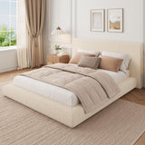 Garvee Cloud Platform Bed with Upholstered Headboard – Soft Plush Fabric, No Box Spring Needed, Easy Assembly for Bedroom - Beige