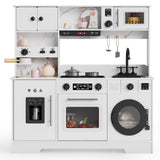 Garvee 8-in-1 Wooden Play Kitchen Set for Kids - Lights & Sounds, Coffee Maker, Stove/Basin/Oven/Microwave - 11 Accessories, Storage - Pretend Cooking Toy Ages 3+ - White Panel, Gray Accessories - White+Grey