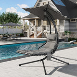 Garvee Hanging Chaise Lounge Swing Chair for Patio & Pool, Curved Steel Frame Outdoor Lounger with Adjustable Canopy and Water-Resistant Cushions