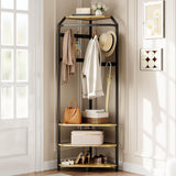 Garvee Tall Corner Coat Tree with 3 Display Shelves, Hidden Cabinet, Adjustable Feet, High-Density MDF & Metal Frame, Waterproof Surface, Vintage Industrial Style for Living Room - Vintage