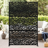 Garvee 72" X 47" Tall Metal Privacy Screen,3-Panel Freestanding Outdoor Divider Weather-Resistant for Patio/Garden/Deck - Black/Leaves