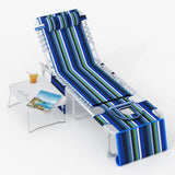 Garvee 3-in-1 Tanning Chair, Folding Outdoor Lounge Chair with Face Hole, 5-Position Reclining Backrest, Side Table & Pillow for Beach, Pool and Patio, Stripes - Stripes