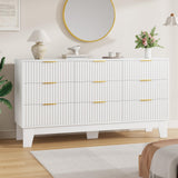 Garvee 9 Drawer Dresser for Bedroom, 59" Wide Fluted Chest of Drawers with Metal Handle, Modern Wooden Dresser TV Stand, Clothes Storage Organizer Wood Closet for Hallway, Entryway, White - White