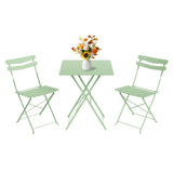 Garvee 3-Piece Folding Bistro Set, Space-Saving Outdoor Patio Table and Chairs with Weather-Resistant Metal Frame, No Assembly Required, Portable Balcony Furniture Set for Garden, Porch, Deck & Small Spaces, Green