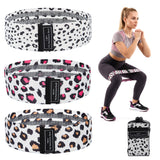 Garvee Three-Color Leopard Print Hip Resistance Bands - Light Fabric Booty Bands for Legs & Glutes, Non-Slip Squat Bands with Carry Bag for Home Workout, Yoga & Strength Training - 灰粉黑