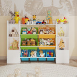 Garvee Toy Storage Organizer with 8 Removable Toy Bins, Toy Organizers and Storage, Large Toy Organizer Kids Bookshelf with 6 Storage Cubbies, Playroom Organization for Kids Room - White + Yellow/Blue/Green Frame