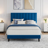 Garvee Suede Upholstered Platform Bed Frame with Adjustable Tufted Headboard, Sturdy Wooden Slats, No Box Spring Needed, Easy Assembly, Noise-Free - Full Size, Navy - Navy Blue
