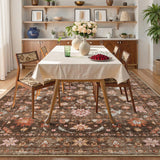 Garvee 10×13ft Folding Printed Area Rug, Machine Washable Non-Slip Low Pile Floral Butterfly Carpet for Living Room Bedroom Nursery, Reddish-brown - Reddish Brown