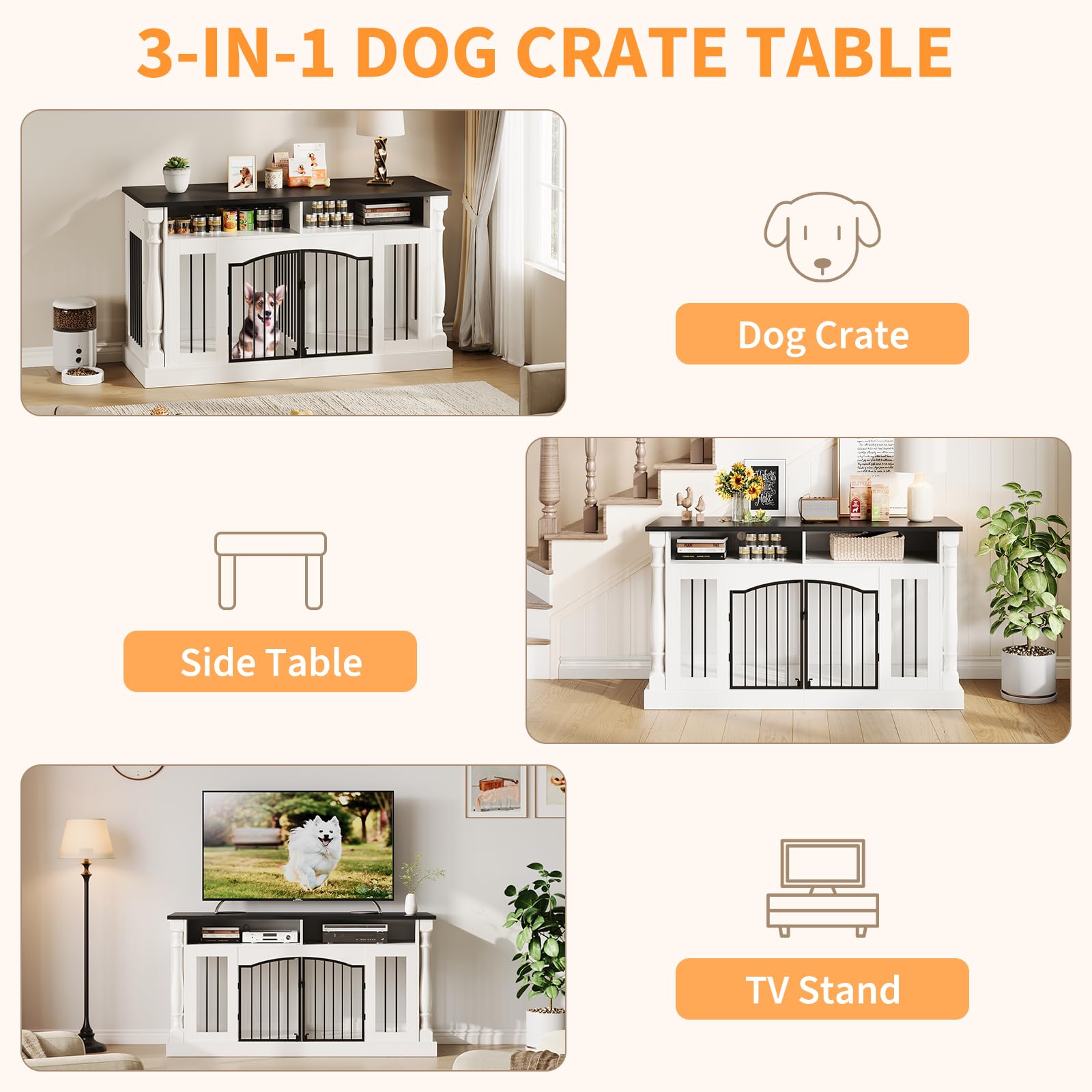 Garvee Roman Column 63 Inch Large Dog Crate Furniture with Open