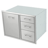 Garvee Durable Stainless Steel Outdoor Kitchen Cabinet – 3 Storage Drawers & Single Access Door – Weatherproof Patio Storage for BBQ Grill Station – Built-In Backyard Organization – Silver