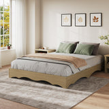 Garvee Queen Wood Platform Bed Frame with Sturdy Slat Support. Wave Edge Design.  Wood. Noise-Free. Easy Assembly. Low Profile. Bedroom - Burlywood