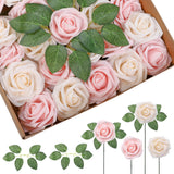 Garvee 25PCS Artificial Roses Gift Box – Champagne Pink & Champagne Foam Flowers with Stems – Preserved Rose Bouquet for Wedding, Bridal, Centerpiece, Baby Shower, Home Décor – 13 Champagne Pink + 12 Champagne Flowers