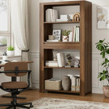 Garvee Vintage 72" Tall Office Bookshelf with Drawer - 4-Tier Open Storage Display Shelf - Heavy Duty, Anti-Tip, Waterproof & Mark Resistant - Bookcase for Office, Living Room, Bedroom, Brown - Brown