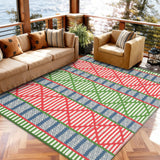 Garvee Waterproof Reversible Outdoor Rug – Modern Boho Plastic Straw Mat for Patio, Deck, Porch, RV, Camping – Easy to Clean, Collapsible, Non-Shedding – 8x10ft - Multicolor (Red / Green / Blue)