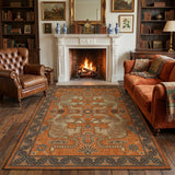 Garvee Tibetan Tiger 5x7 Area Rugs, Boho Terracotta Washable Rugs for Living Room, Vintage Tribal Soft Animal Print Throw Rug Non Slip Ultra Thin Stain Resistant Floor Carpet for Office Bedroom - Terracotta