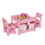 Garvee Multi-Functional Kids Table and 2 Chairs Set – 3-in-1 Wooden Activity Desk with Removable Tabletop, Storage Drawers, Bookshelf – Perfect for Toddlers' Art, Craft, Study, Playroom, Study Area – Pink - Pink1