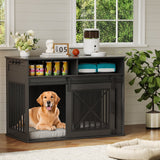 Garvee 44.5 Inch Large Dog Crate Furniture with 2 Storage Self, Wooden Dog Kennel Furniture As End Table, Decorative Pet Cage Dog House Indoor for Medium/Large Dogs, Chew-Proof, Black - Black|Storage Self