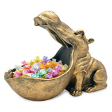 Garvee Hippo Statue Resin Storage Bowl, Decorative Hippopotamus Candy Dish Holder, 21x16x11cm Home Decor Figurine for Keys, Snacks, and Desk Organization - Gold