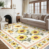 Garvee 6' x 9' Beige Modern Floral Area Rug, Washable Non-Slip Low-Pile Carpet for Living Room, Bedroom and Dining Room - Beige