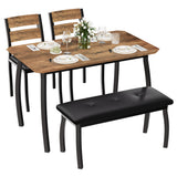 Garvee Space-Saving Dining Table Set for 4 – 5-Piece Kitchen & Dining Room Furniture – Rectangular Table, Upholstered Bench, 2 Chairs with Backrests, Sturdy Metal Frame – Vintage Brown Color - Brown