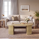 Garvee Wabi-Sabi Oval Coffee Table, Fluted Wood Center Table with 4 Open Storage Shelves, Modern Farmhouse/Mid-Century for Living Room or Small Spaces, 39.3 x 19.6 x 17.7 in, Color: Natural Wood - Natural Oak