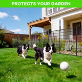 Garvee No-Dig Garden Fence with Gate for Dogs and Patio Edging, 5-Panel Metal Barrier, 40-Inch High × 11.8 FT Long, Black