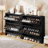 Garvee Slim Freestanding Shoe Cabinet – 2 Turnover Drawers, Adjustable Shelf, Hidden Storage – Holds 16+ Pairs, Anti-Tipping – Modern Entryway Organizer for Hallway & Foyer – Embossed Black - Black