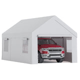Garvee Portable Carport, 10 x 20 FT White Vehicle Shelter with Galvanized Steel Frame, 4 Roll-Up Doors and 4 Vent Windows for Cars, Trucks and Boats