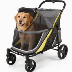 Garvee Dog Stroller for Large and Medium Dogs, Easy-Fold Dual Entry Pet Wagon with One-Foot Brake, All-Terrain Cart with Air Mesh, Holds Pets Up to 176 Lbs - Gray