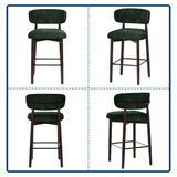 Garvee Modern Upholstered Counter-Height Bar Stools, 26 in Linen Kitchen Island Chairs with Curved Back, Wood Legs & Metal Footrest, Dark Green, 2-Piece Pack