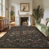 Garvee 5' x 7' Vintage Floral Area Rug, Machine Washable Non-Slip Low-Pile Boho Botanical Rug for Living Room, Bedroom & Nursery, Brown - Brown