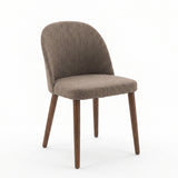 Garvee Modern Padded Dining Chair with Wooden Legs, Ergonomic Soft Cushion Kitchen Chair - Linen | Brown + Dark Walnut