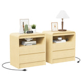 Garvee Fluted Nightstand Set of 2 with Charging Station, 2 Drawers, USB & Type-c, Wood - Natural Wood|2 Pack