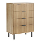 Garvee Modern Fluted 5 Drawer Dresser – Wooden Chest with Wide Storage, Metal Legs, Anti-Tipping Safety – Tall Organizer for Bedroom, Entryway, Hallway – Natural Wood Grain - Natural Oak