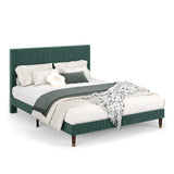 Garvee Queen Bed Frame with Headboard, Corduroy Upholstered Platform Bed with Wooden Slats Support - No Box Spring Needed & Noise Free, Easy Assembly, for Bedroom Apartment, Green - Green
